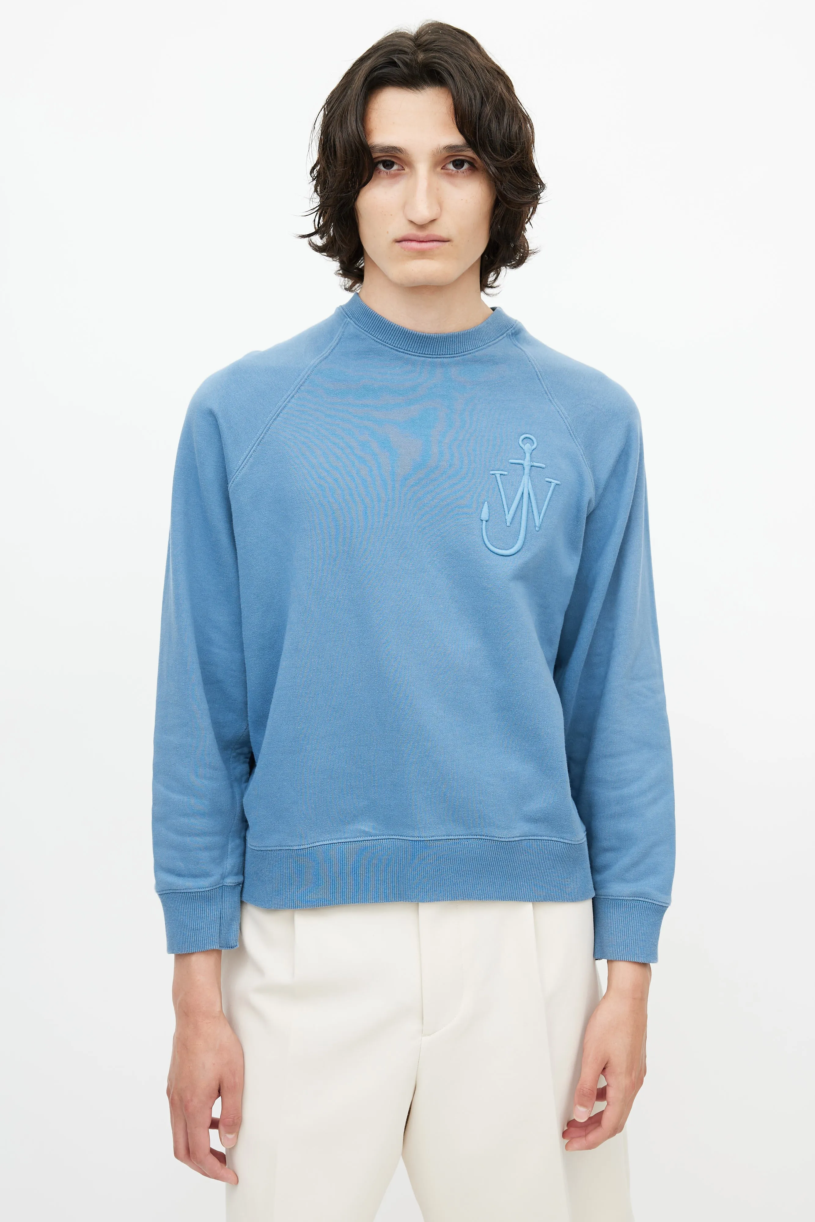Blue Embroidered Logo Crewneck