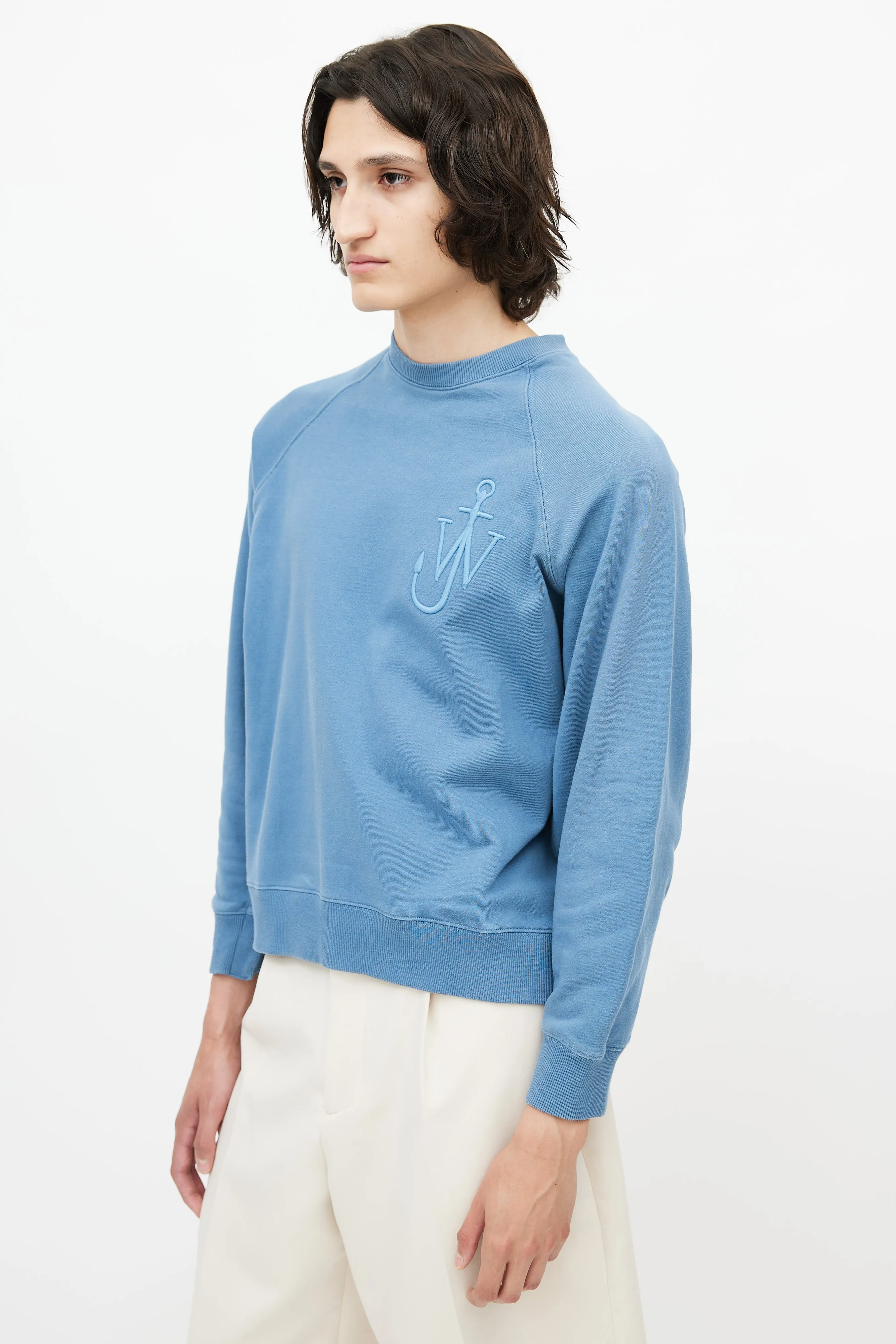 Blue Embroidered Logo Crewneck