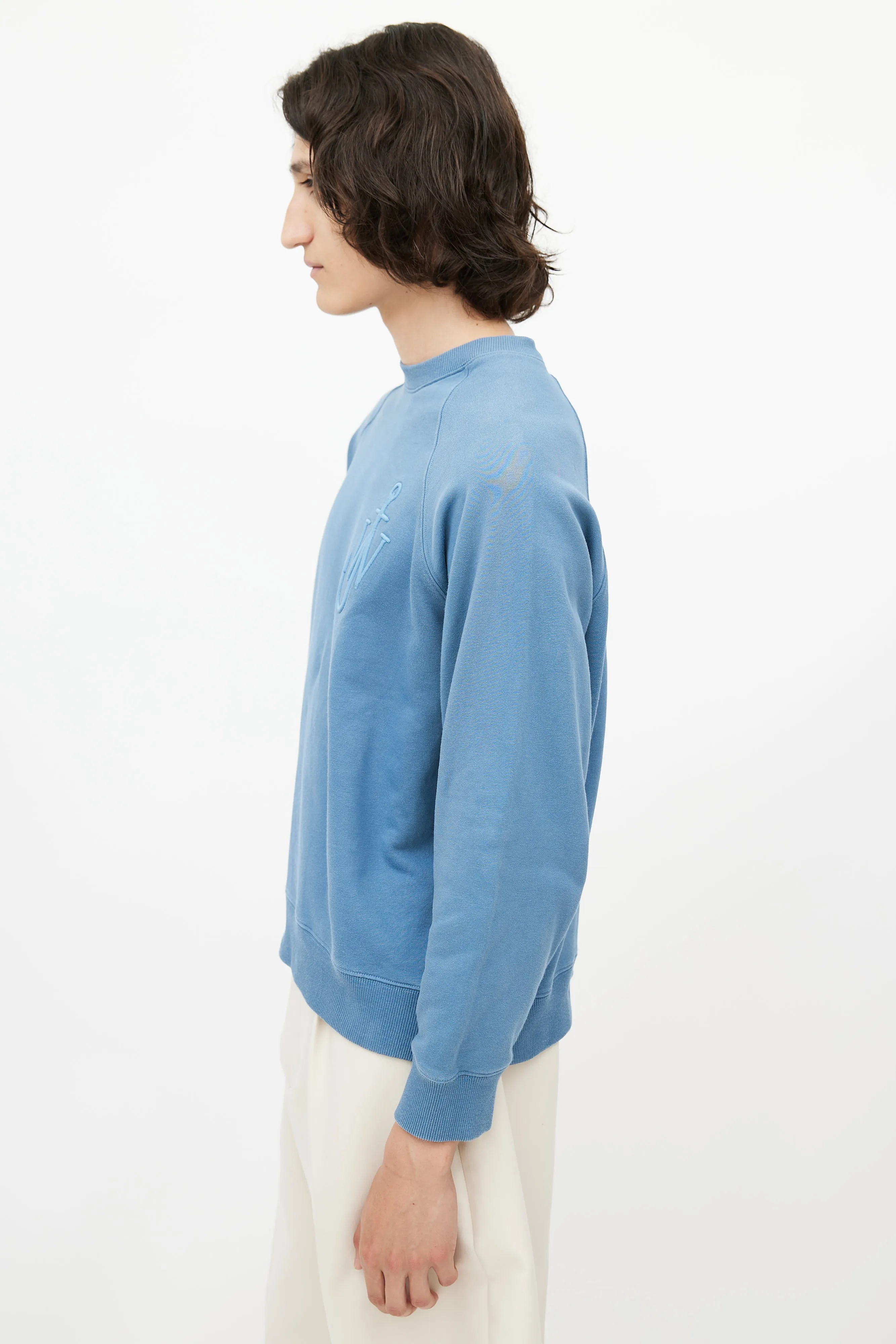 Blue Embroidered Logo Crewneck