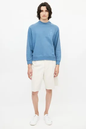 Blue Embroidered Logo Crewneck