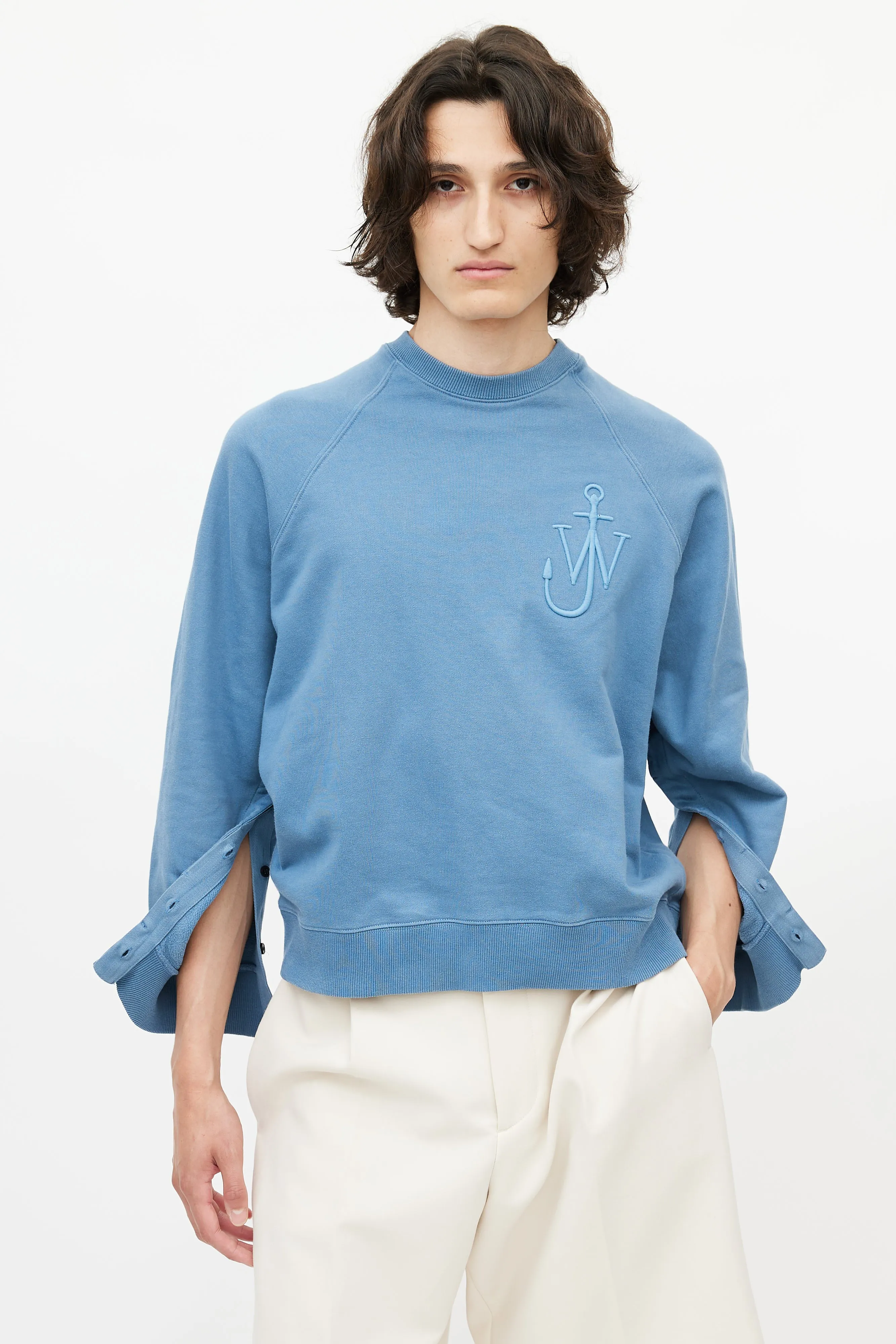 Blue Embroidered Logo Crewneck