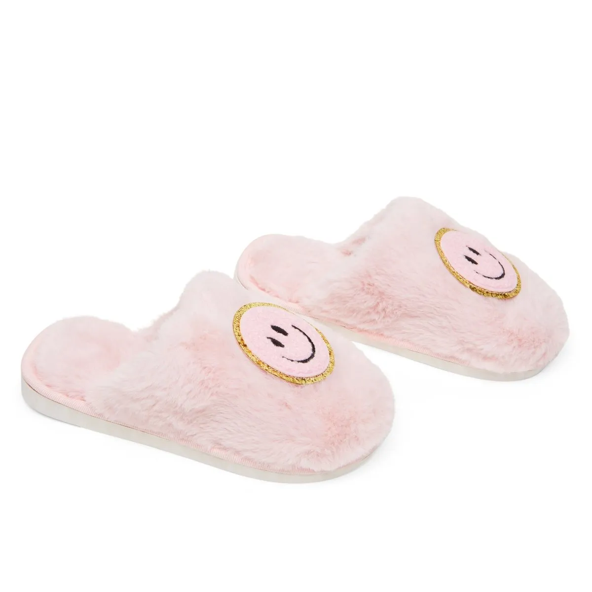 CALI SMILEY FACE FUZZY SLIPPERS