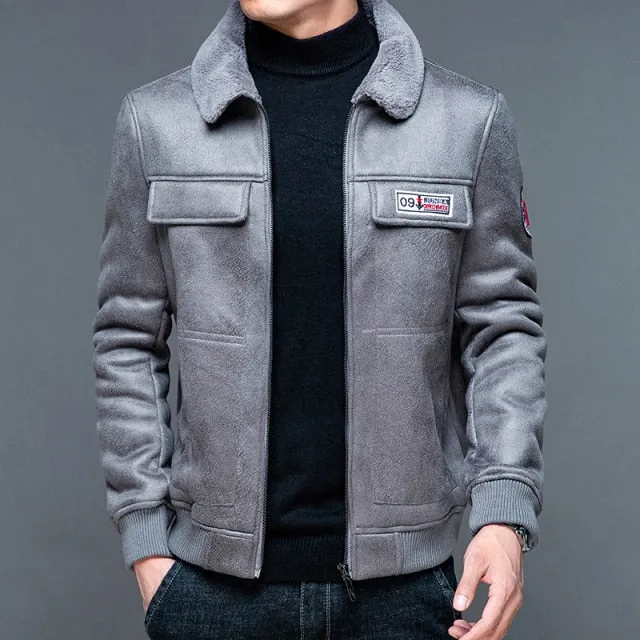 Embroidery Leather Zipper Fleece Jacket