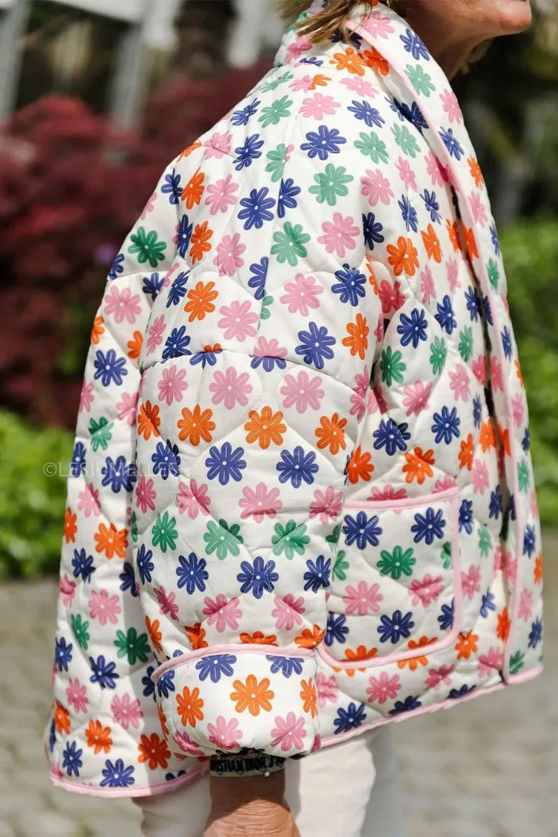 hulianfu Casual Floral Pocket Turndown Collar Outerwear