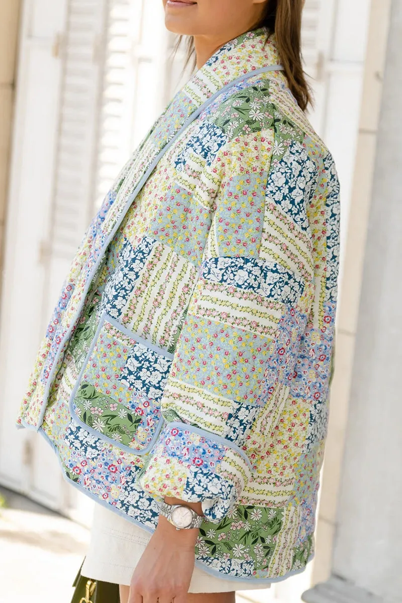 hulianfu Casual Floral Pocket Turndown Collar Outerwear