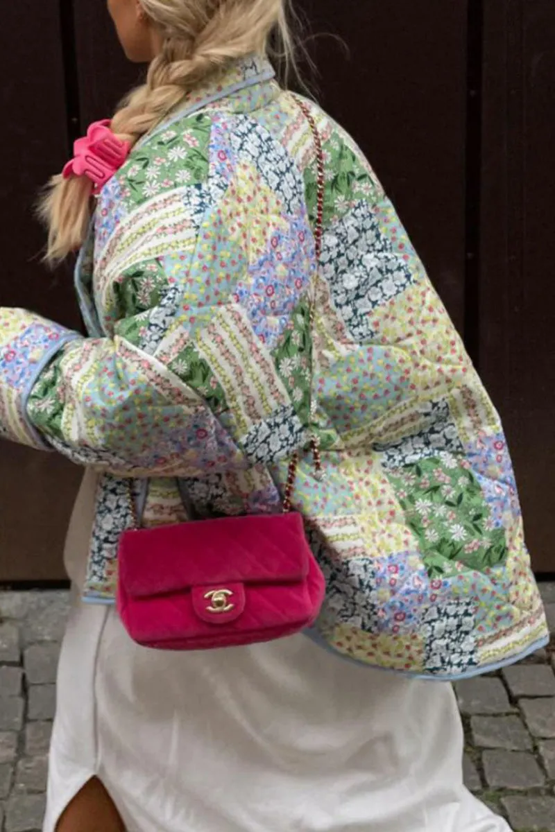 hulianfu Casual Floral Pocket Turndown Collar Outerwear