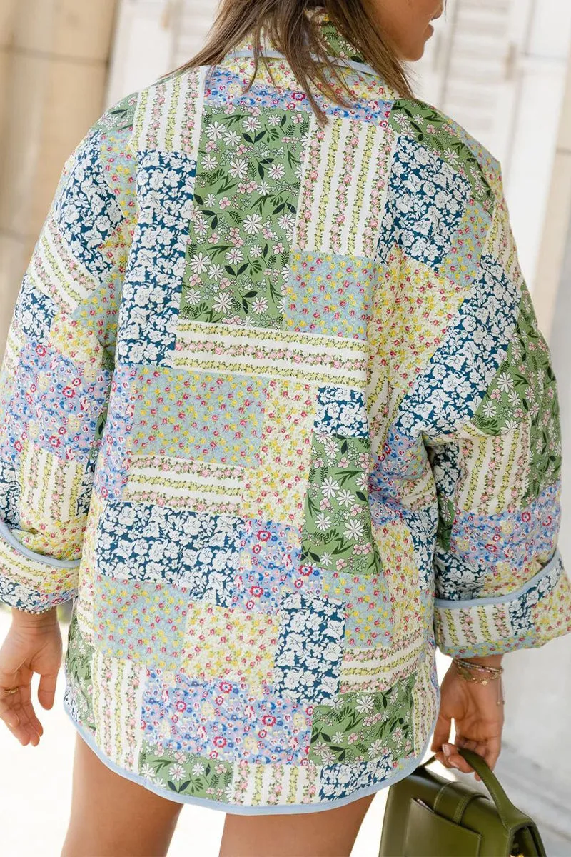 hulianfu Casual Floral Pocket Turndown Collar Outerwear