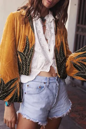 hulianfu Casual Print Patchwork Cardigan Collar Outerwear
