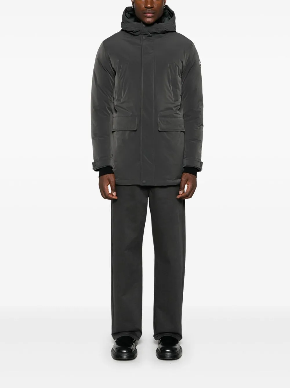 logo-embossed coat