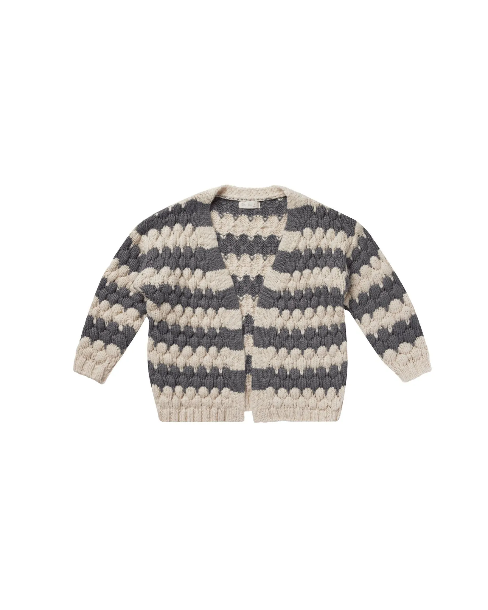 Rylee   Cru Bubble Knit Cardigan || Slate Stripe