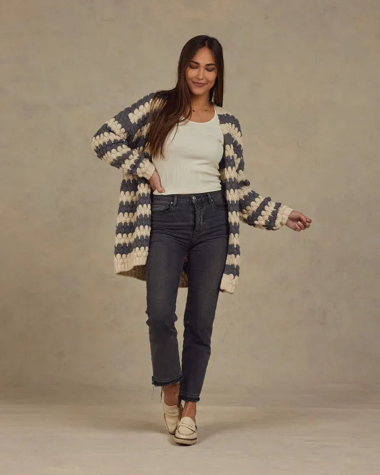 Rylee   Cru Bubble Knit Cardigan | Slate Stripe
