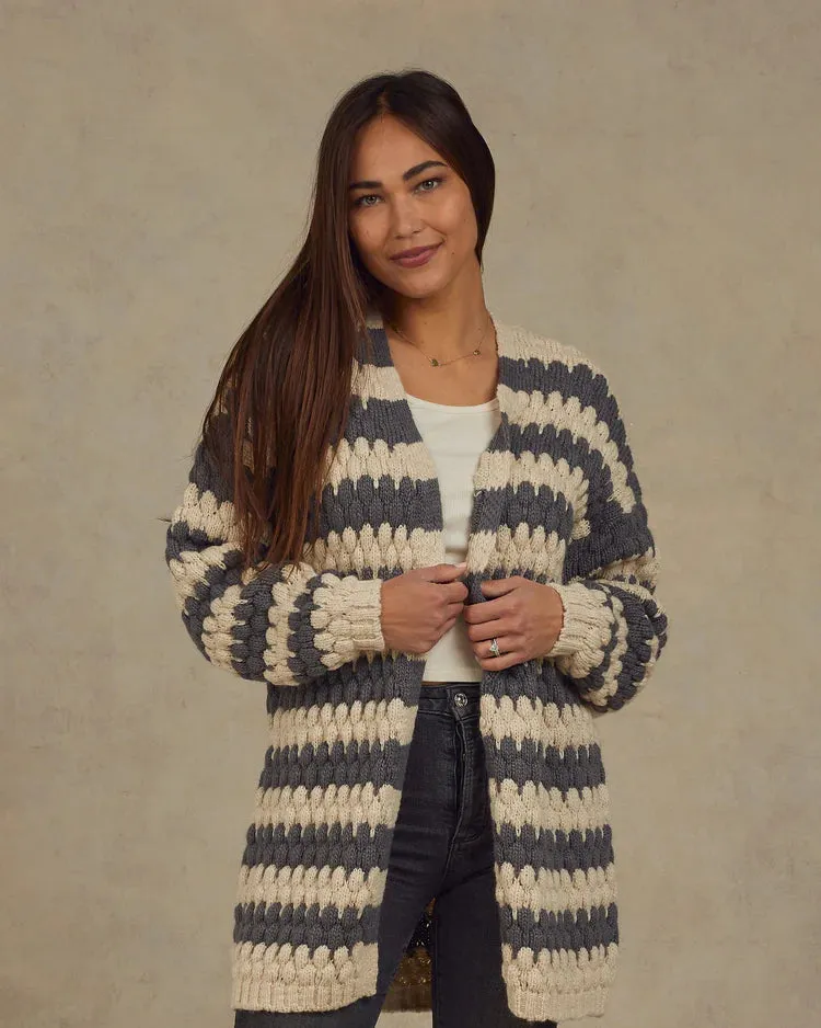Rylee   Cru Bubble Knit Cardigan | Slate Stripe