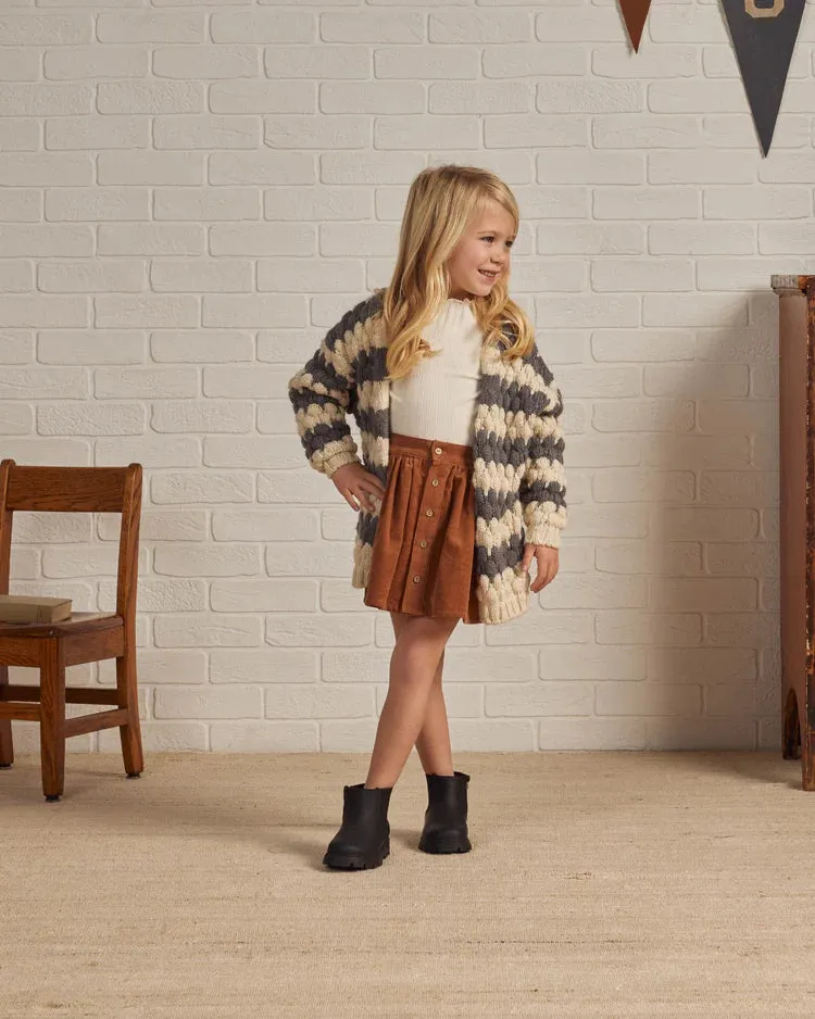 Rylee   Cru Bubble Knit Cardigan || Slate Stripe