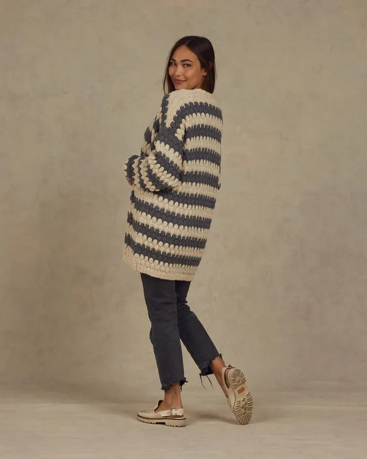 Rylee   Cru Bubble Knit Cardigan | Slate Stripe