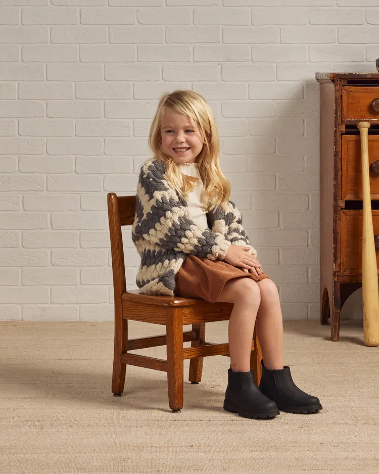 Rylee   Cru Bubble Knit Cardigan || Slate Stripe