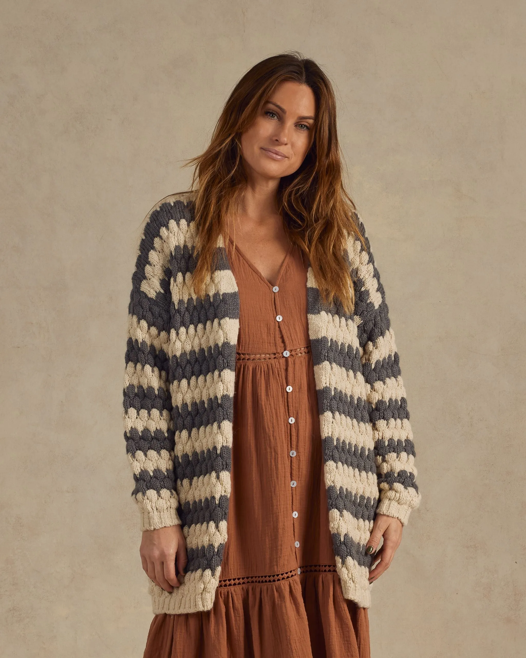 Rylee   Cru Bubble Knit Cardigan | Slate Stripe