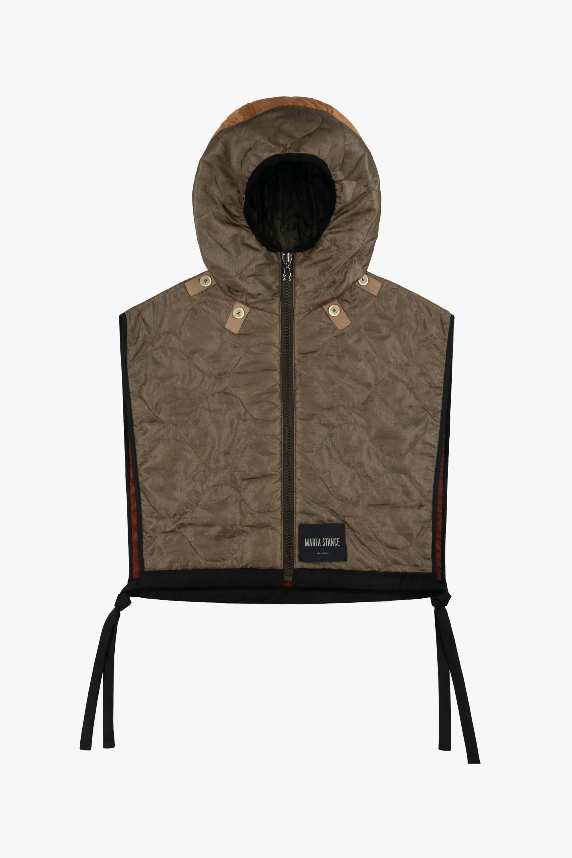 Silk Nylon Quilt Zip Hood  - Peat / Burnt Orange