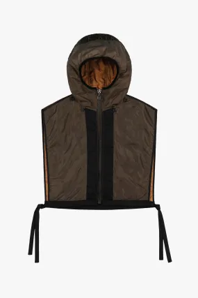 Silk Nylon Quilt Zip Hood  - Peat / Burnt Orange