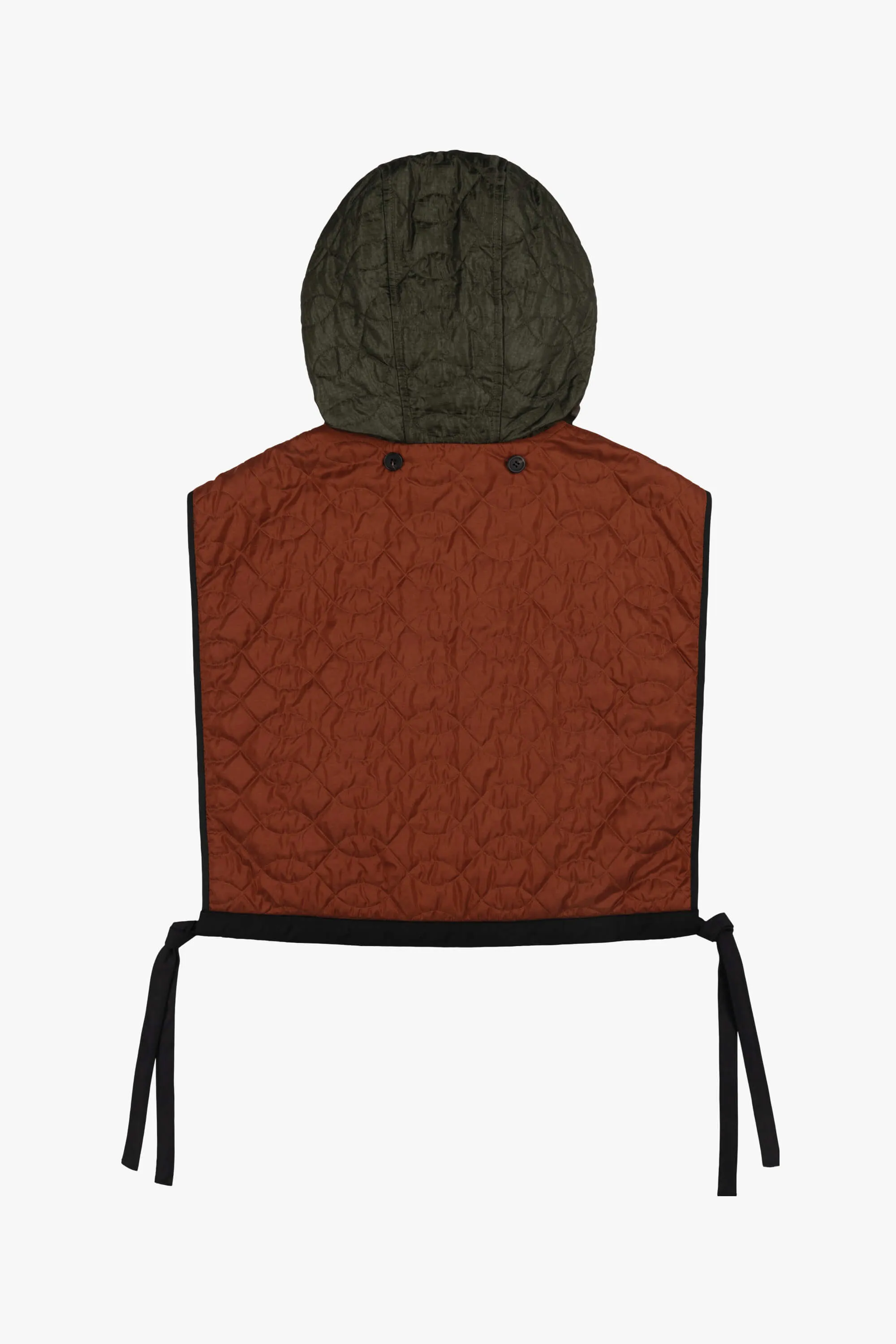 Silk Nylon Quilt Zip Hood  - Peat / Burnt Orange