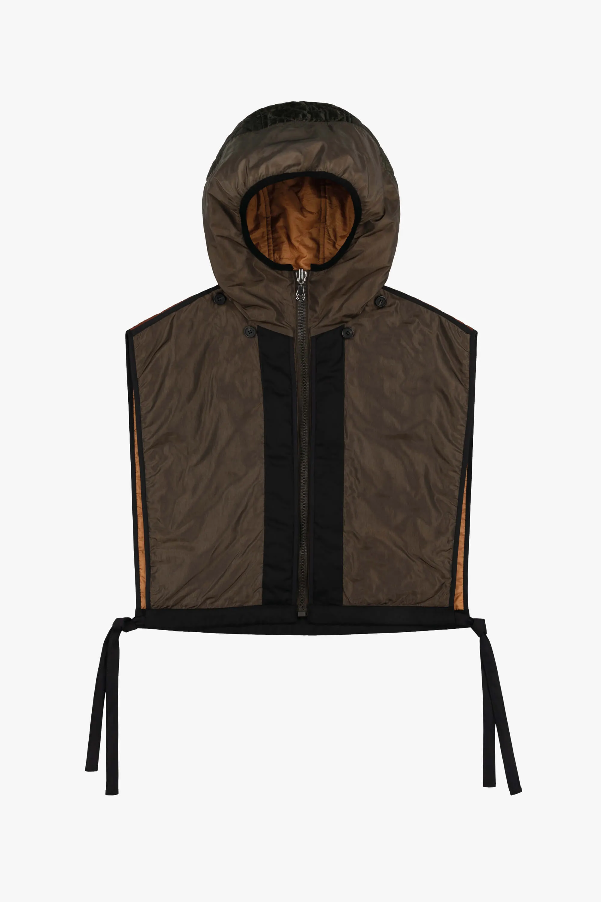 Silk Nylon Quilt Zip Hood  - Peat / Burnt Orange