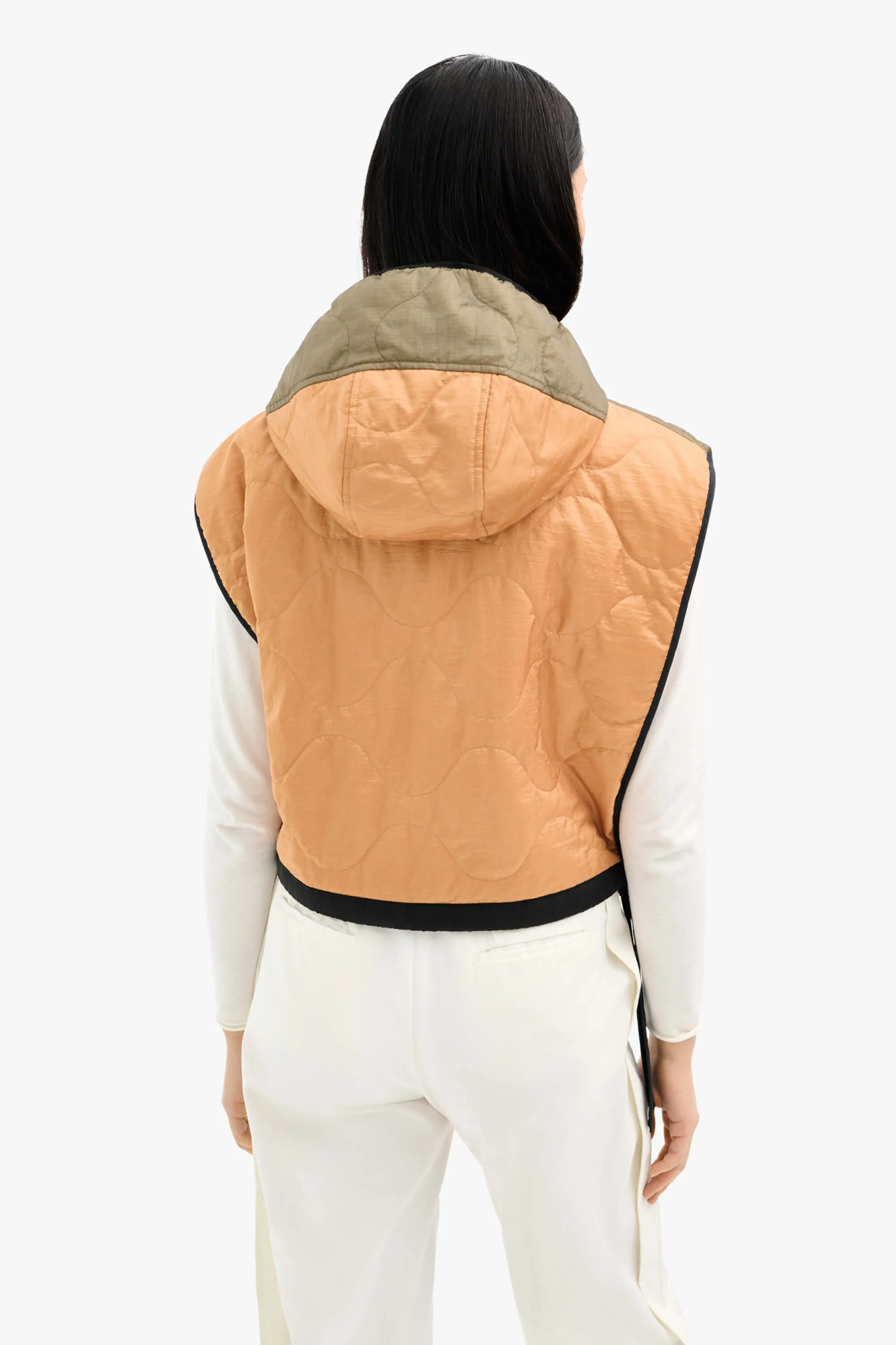 Silk Nylon Quilt Zip Hood  - Peat / Burnt Orange