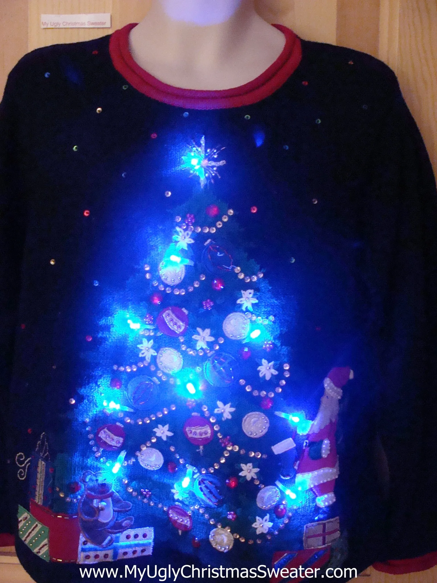 Tacky Light Up Christmas Sweater Pullover Huge Festive Tree with Bling