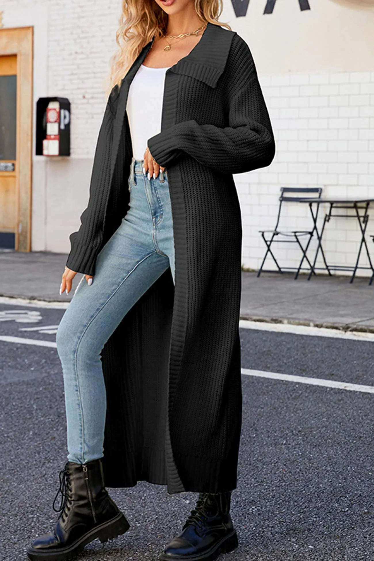 TastyHottie - Lapel Ribbed Knit Open Front Cardigan