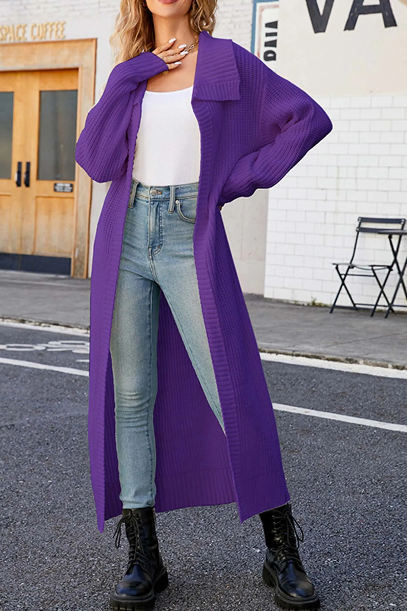 TastyHottie - Lapel Ribbed Knit Open Front Cardigan