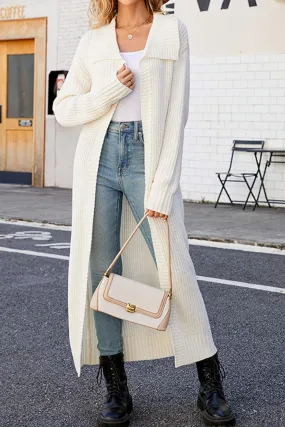 TastyHottie - Lapel Ribbed Knit Open Front Cardigan