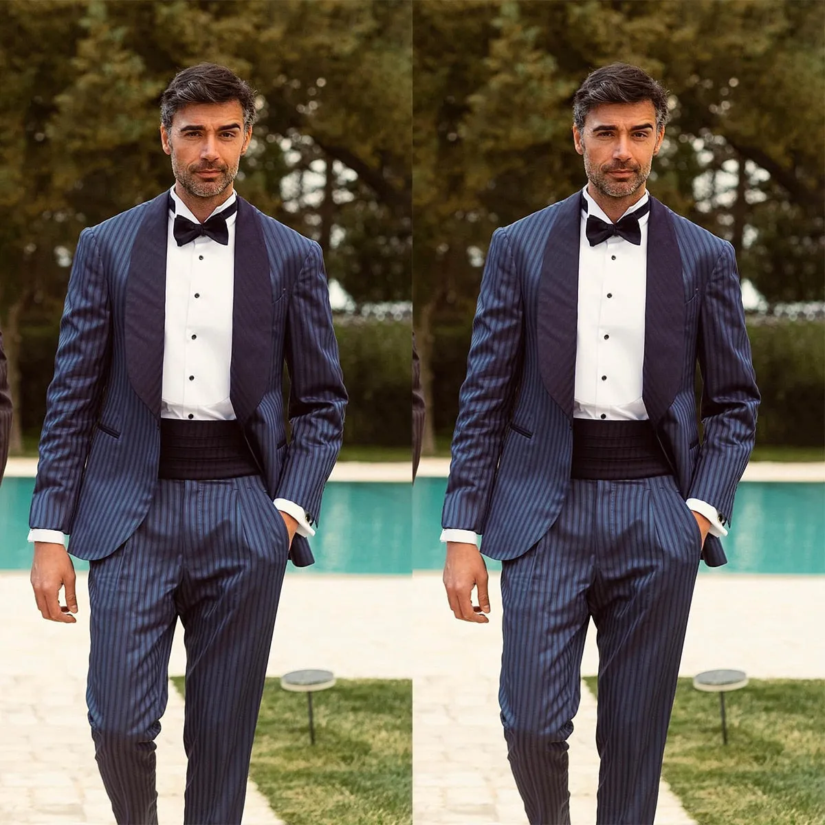xiangtuibao Men's Suit 2 Pieces Blazer Pants One Button Wide Satin Lapel Pinstripes Formal Business Slim Formal Wedding Groom Costume Homme